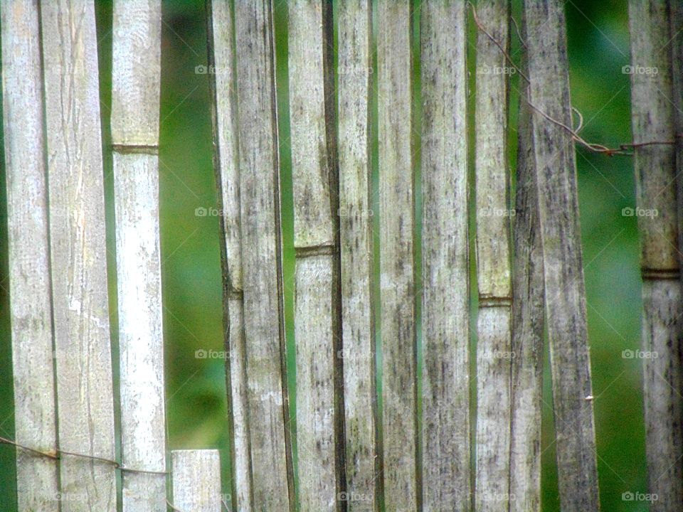 Random closeup photo of a worn down privacy fence on a deck.