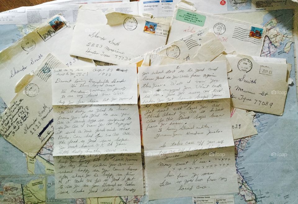 Old written letters and envelopes.