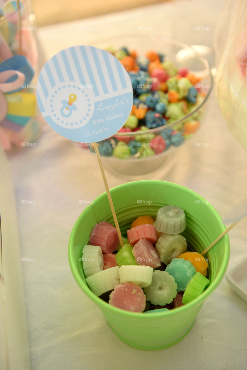 a pot of colorful candies