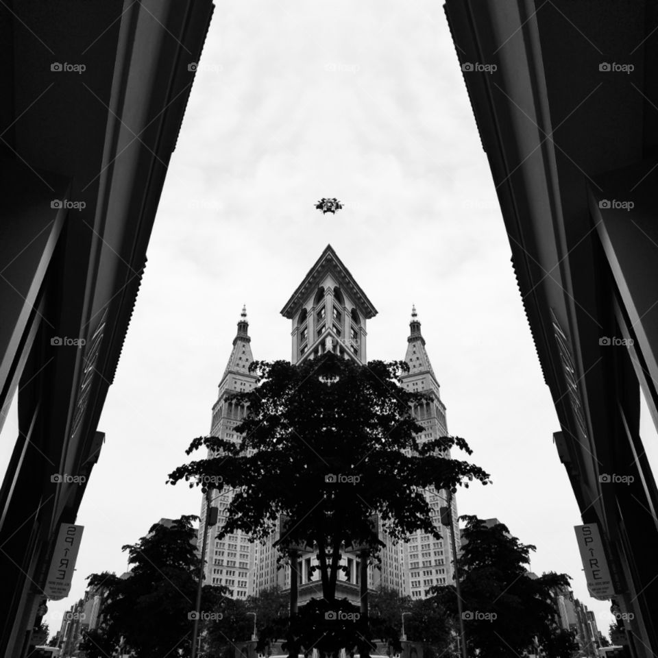 NYC Architecture in Flat Iron on 23rd Street near Madison Square Park. Abstract Photo Collage. Created with Layout App on Android. BNW Filter. May 2017.