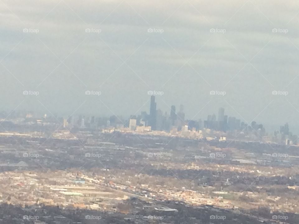Chicago skyline aerial view 