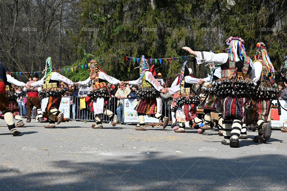 Kukeri Dance. Kukeri are elaborately costumed Bulgarian Men, who Perform Traditional Rituals Intended to Scare Away Evil Spirits