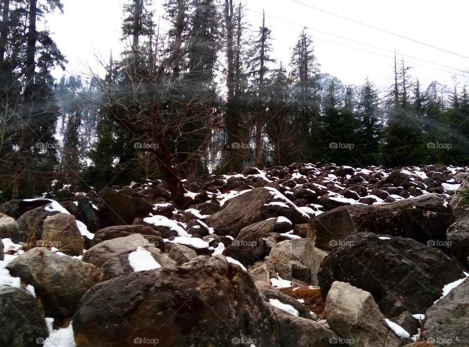 Stones with snow