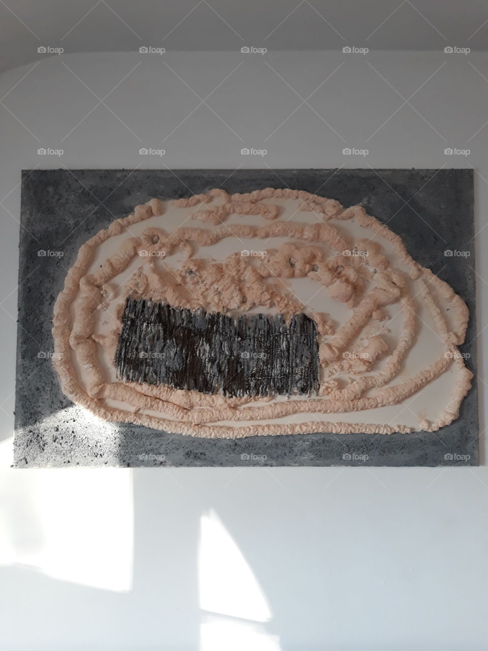 canvas with construction material acrylpaint sand wood pu-foam