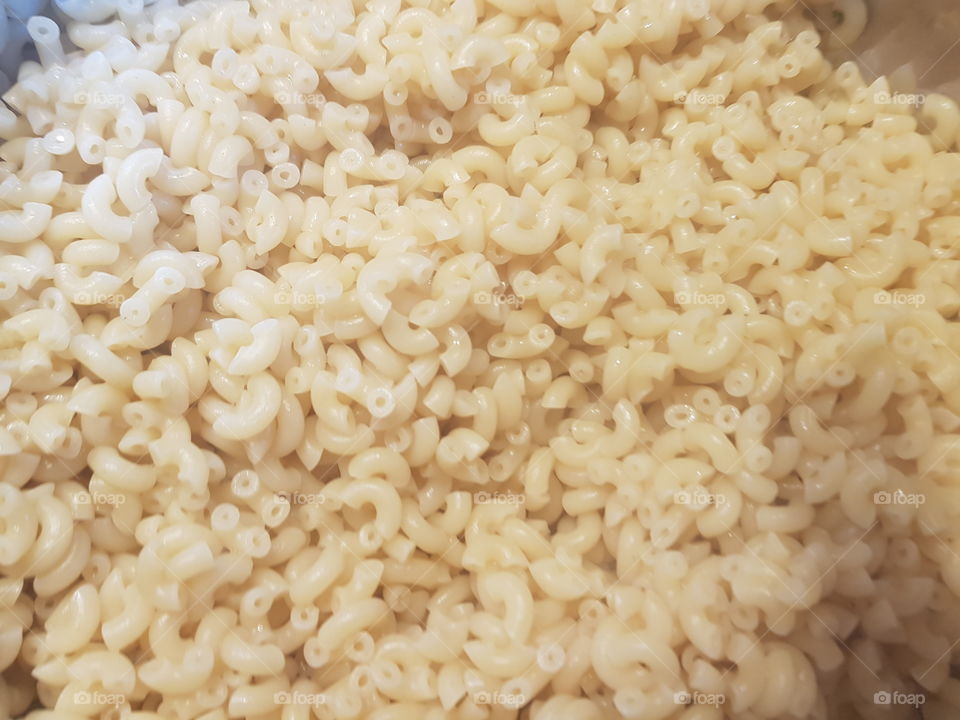 Pasta type macaroni (also called half-moon), In the picture the pasta macaroni is cooked.