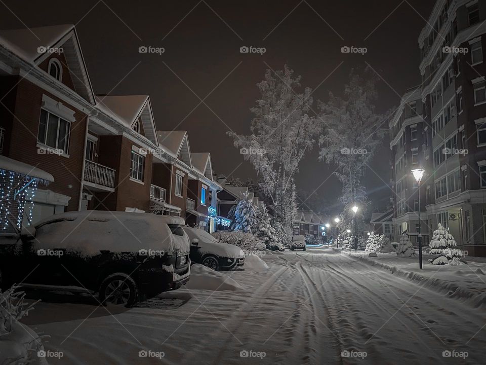 Night scene in winter town