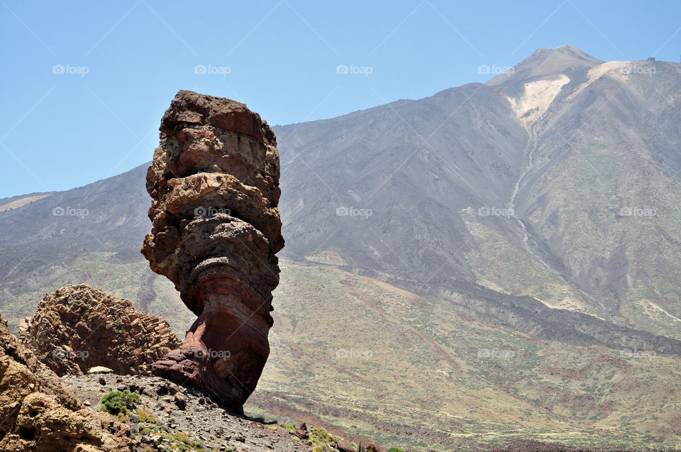 view of the famous Pico del Teide mountain with Roque Cinchado