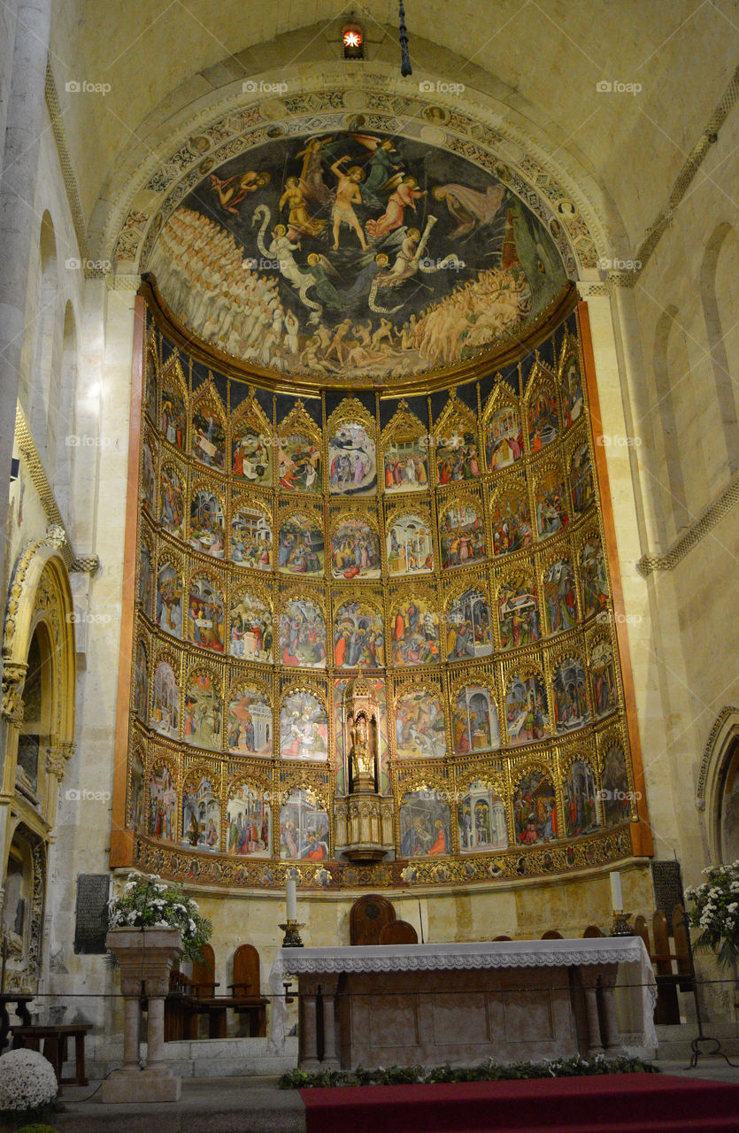 Main altar at Salamanca Old Cathedral, Spain.