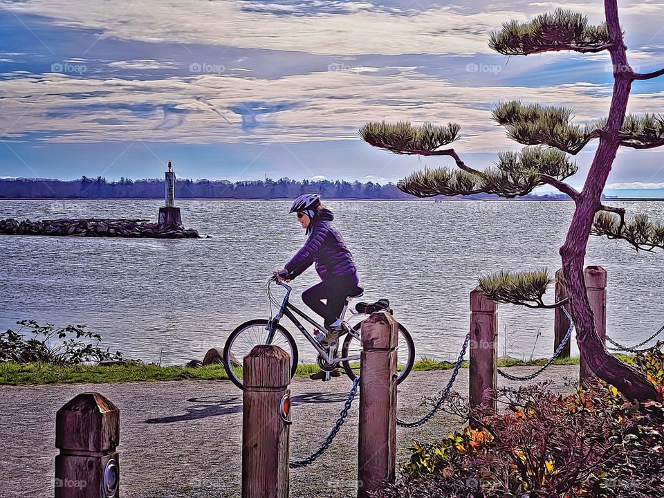 Steveston Cycle. Cycling the bike path at Steveston