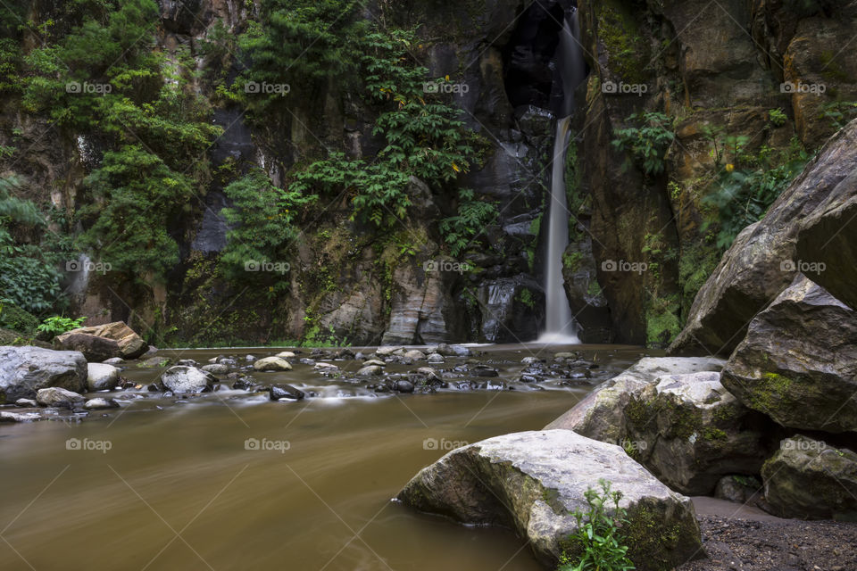 The waterfall of Salto do Cabrito, island of Sao Miguel, Azores, Portugal.