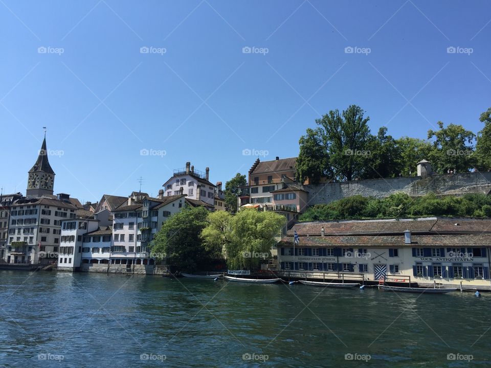 Zurich . The Limmat River in Zurich, Switzerland.