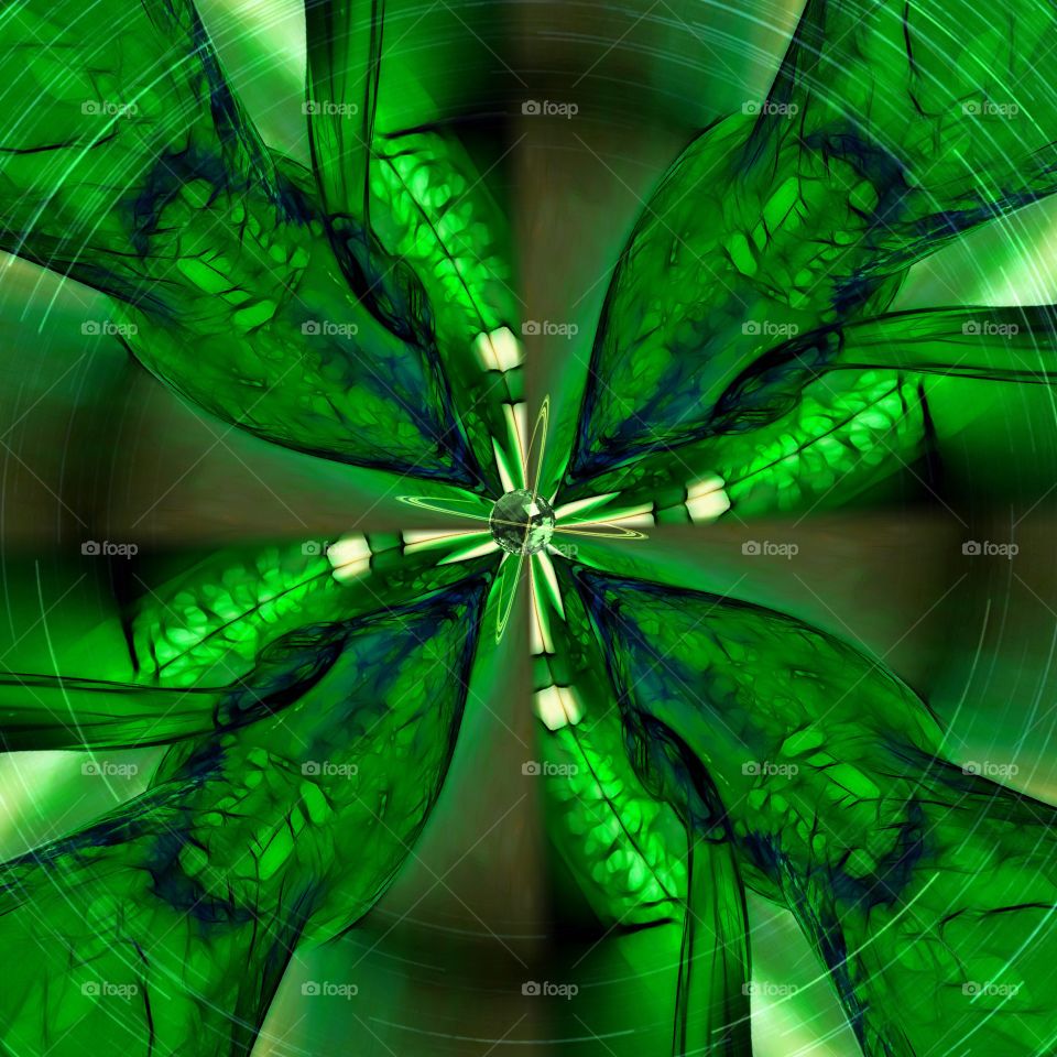 Psychedelic spiral of abstract green designs.