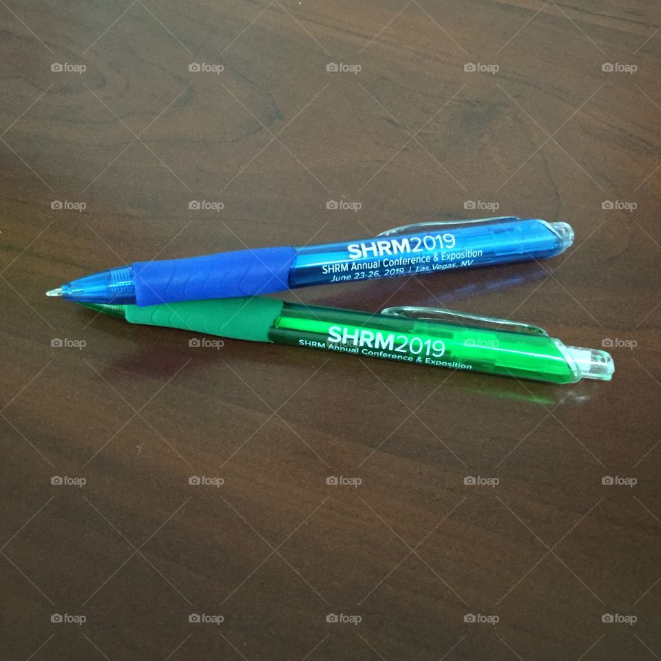 Custom promotional pens made by Professional Gifting for SHRM annual conference event needing swag giveaways for their booth display 