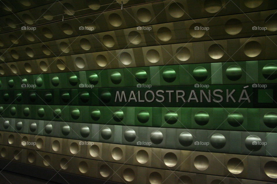 Tube interior of Prague subway station.