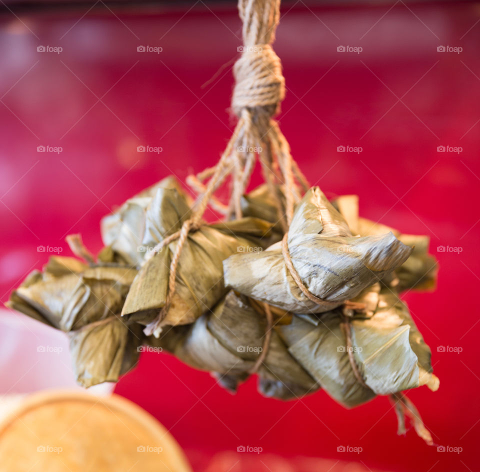 Close-up of a hanging dumpling