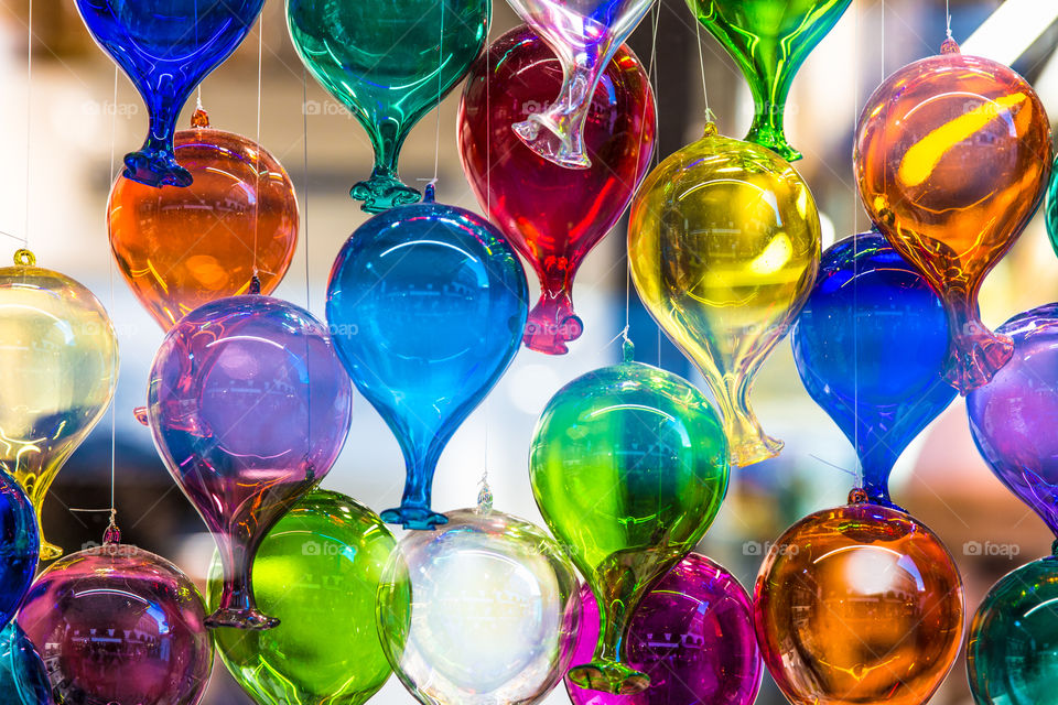Colored Glass Decorative Balloons In Shop Window In Venice Italy
