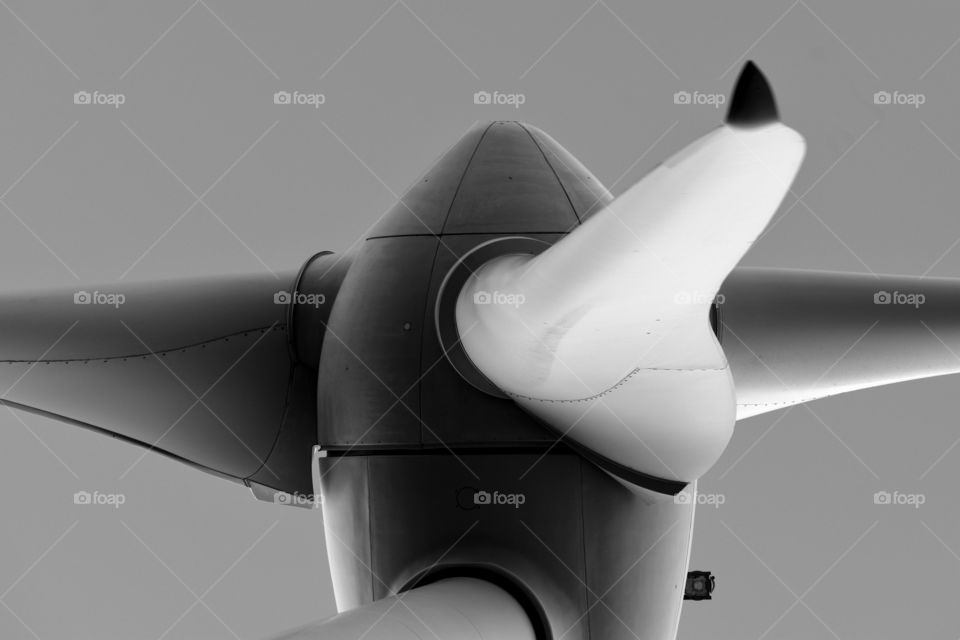 black and white wind turbine in close up