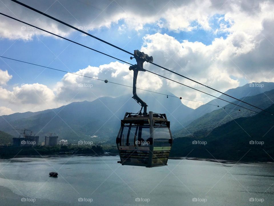 Cable car on top of the water