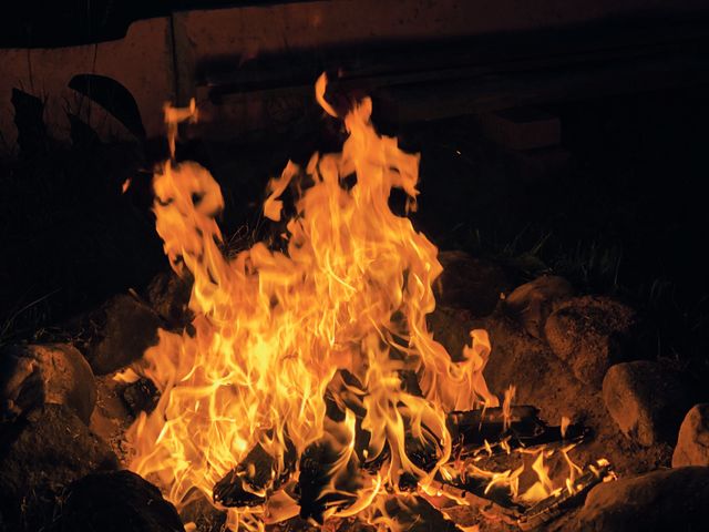 Close up of night campfire