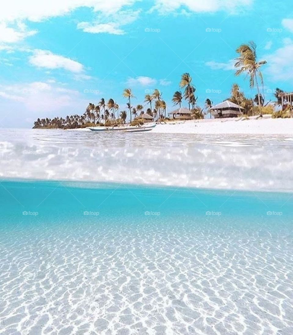 the white sand of the island