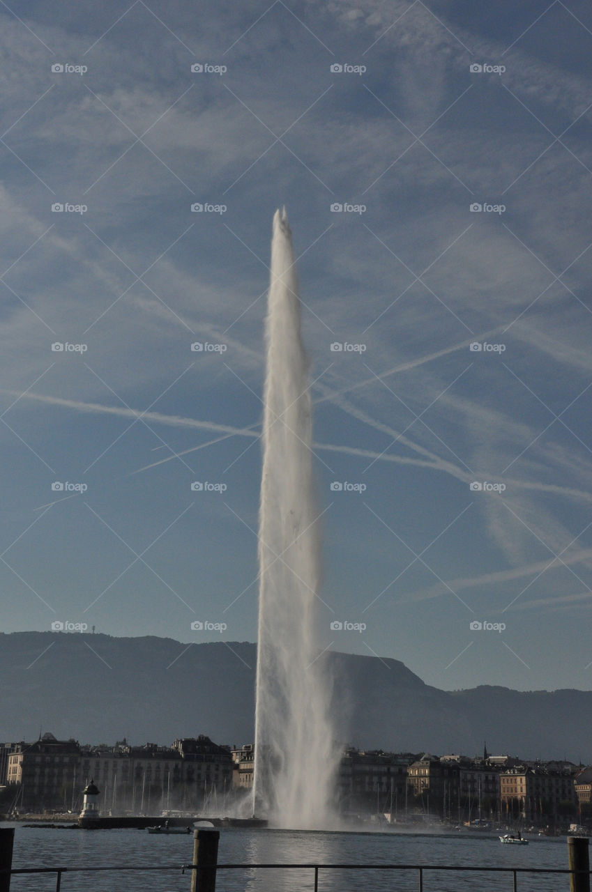 The Jet d'Eau fountain in Geneva, Switzerland