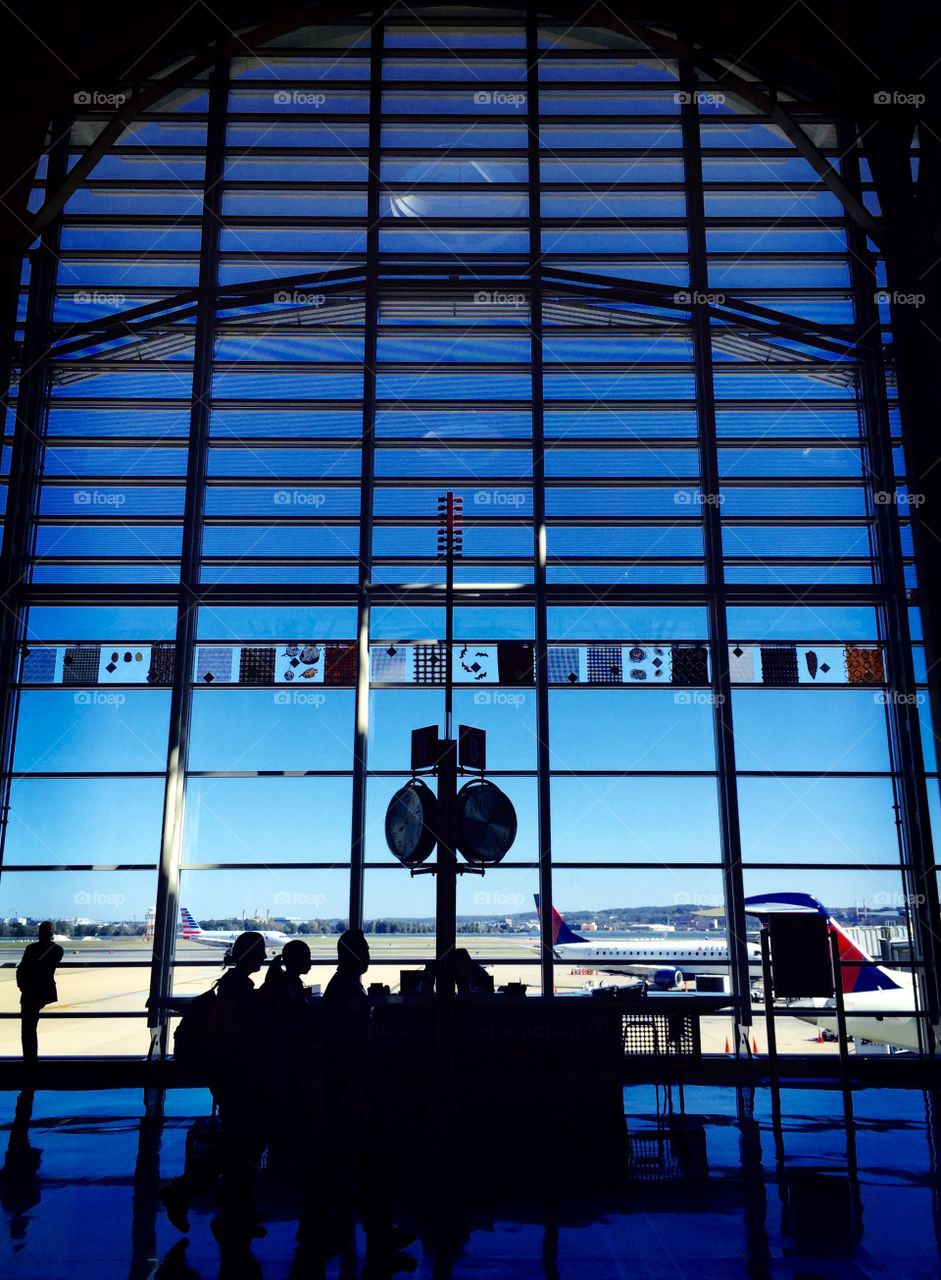 Airport indoors scene in a blue sky day