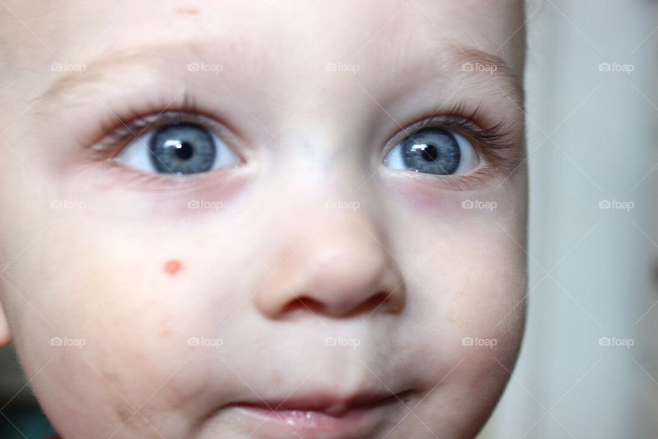 Extreme close-up of a cute boy's face