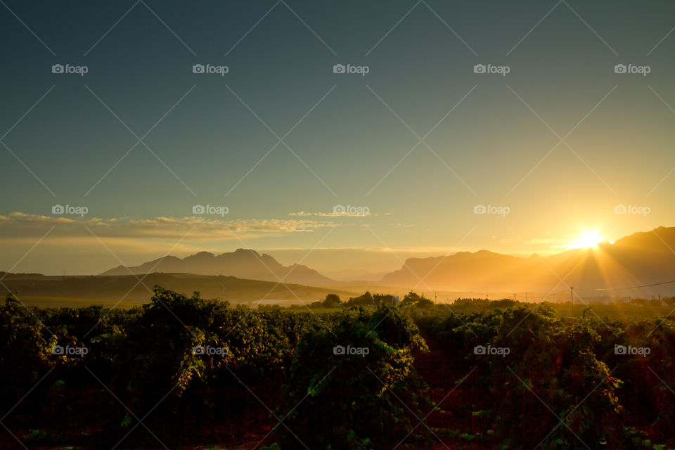 Beautiful sunrise over mountains and winelands. Image from Cape South Africa. Such a peaceful moment to enjoy what nature offers.