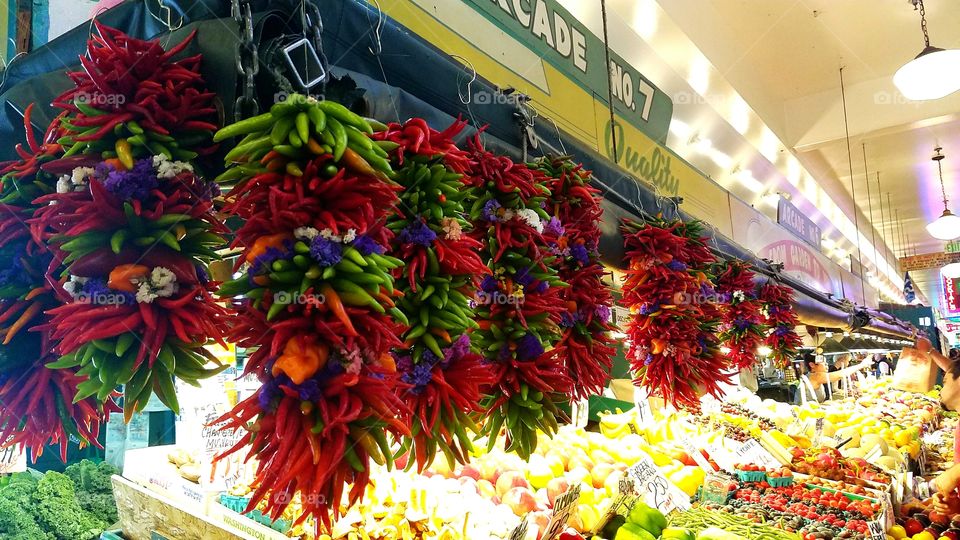 Beautiful pepper bouquets at Pike's Market in Seattle