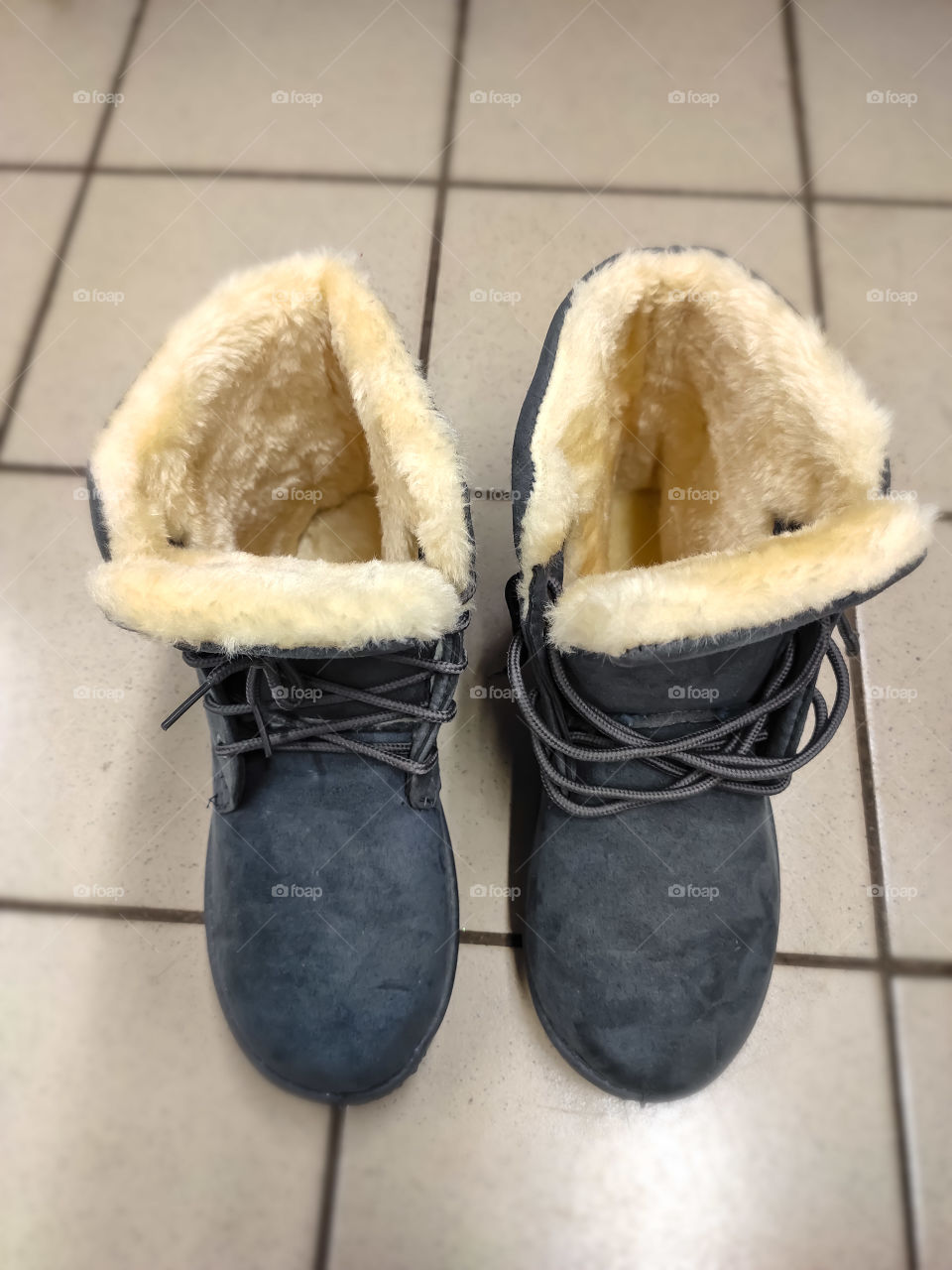 Winter boots with blurred background in the background