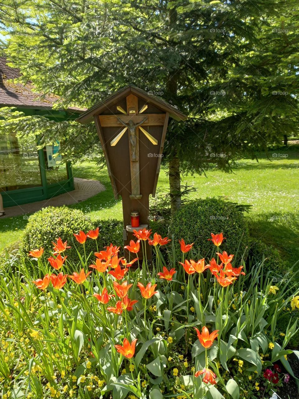 Wayside Cross in Bavarian Village