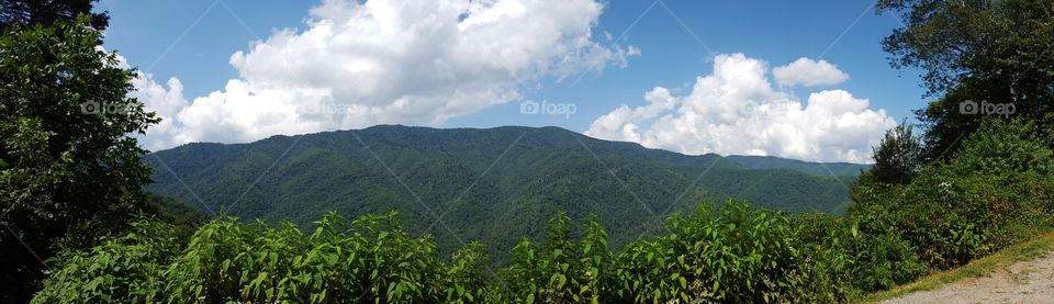 scenic view of Great Smokey Mountains at scenic overlook on road to Gatlinburg, TN