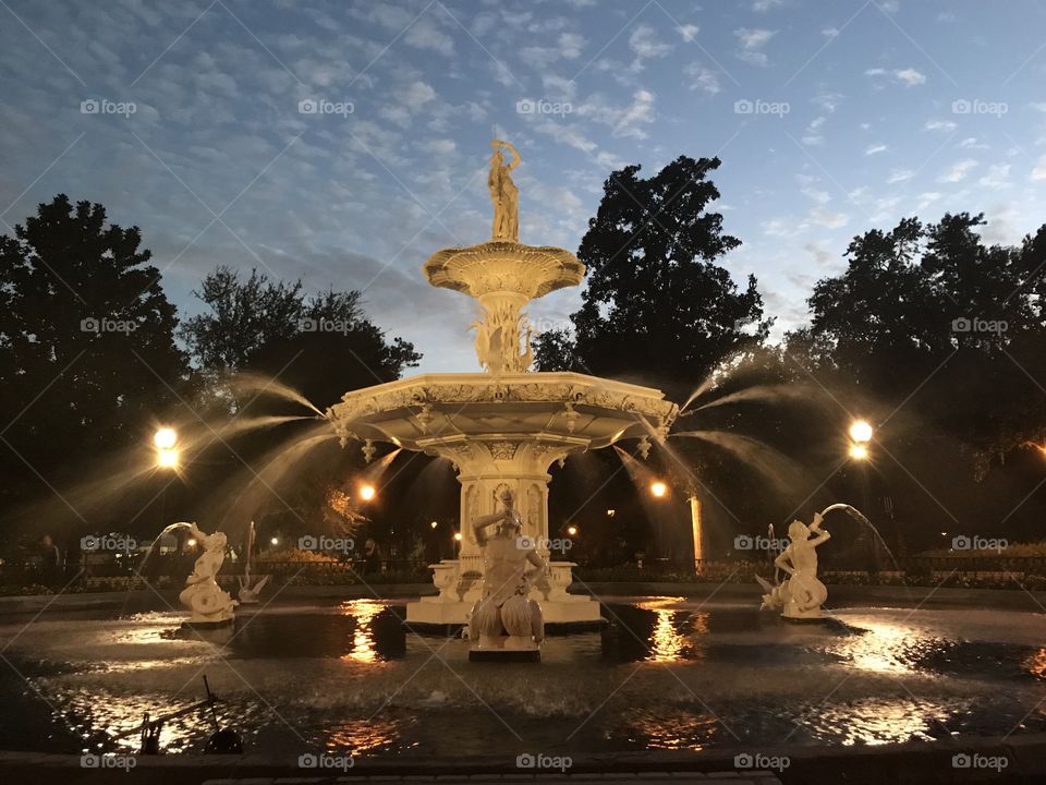 Fountain at dusk
