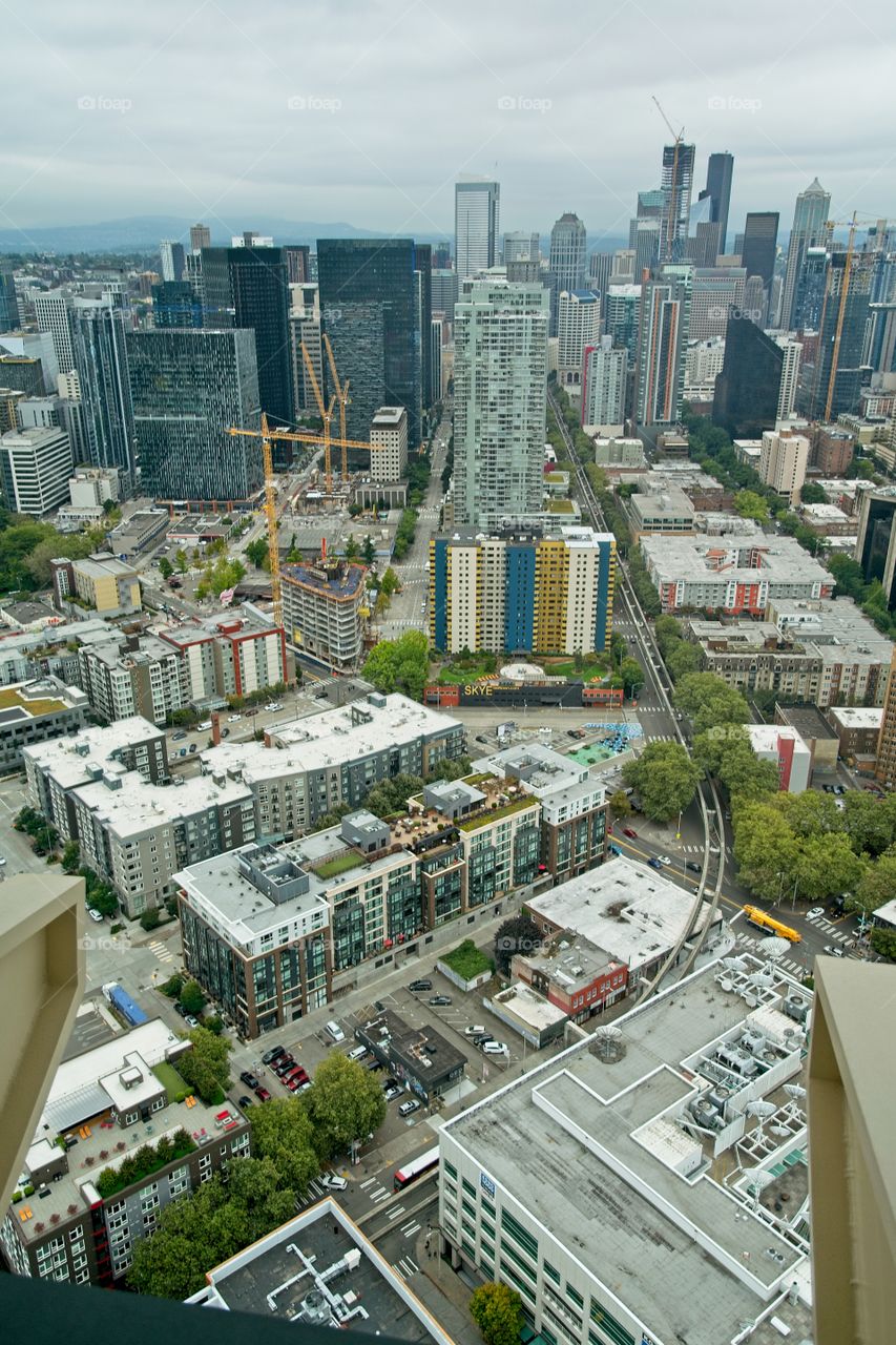 High angle view of Seattle from the Space Needle