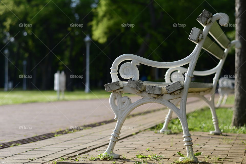 Iron bench in city park Palić