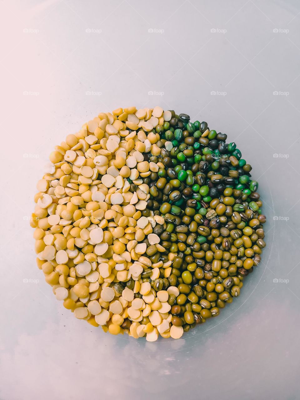 Soybeans, split in half and Mung beans