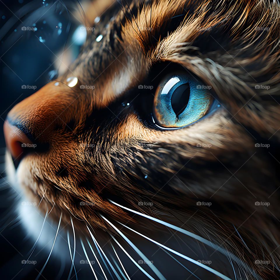 close up of a cat face with round eyes, in the style of vray tracing, photo-realistic techniques