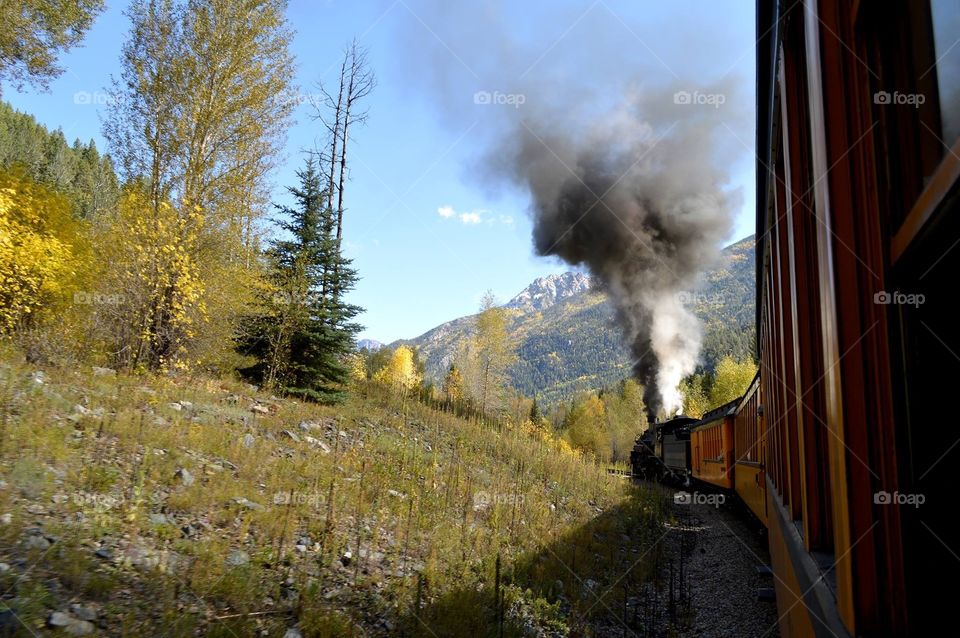 The steam engine ride from Durango to Silverton takes about four hours with one stop for water. 
