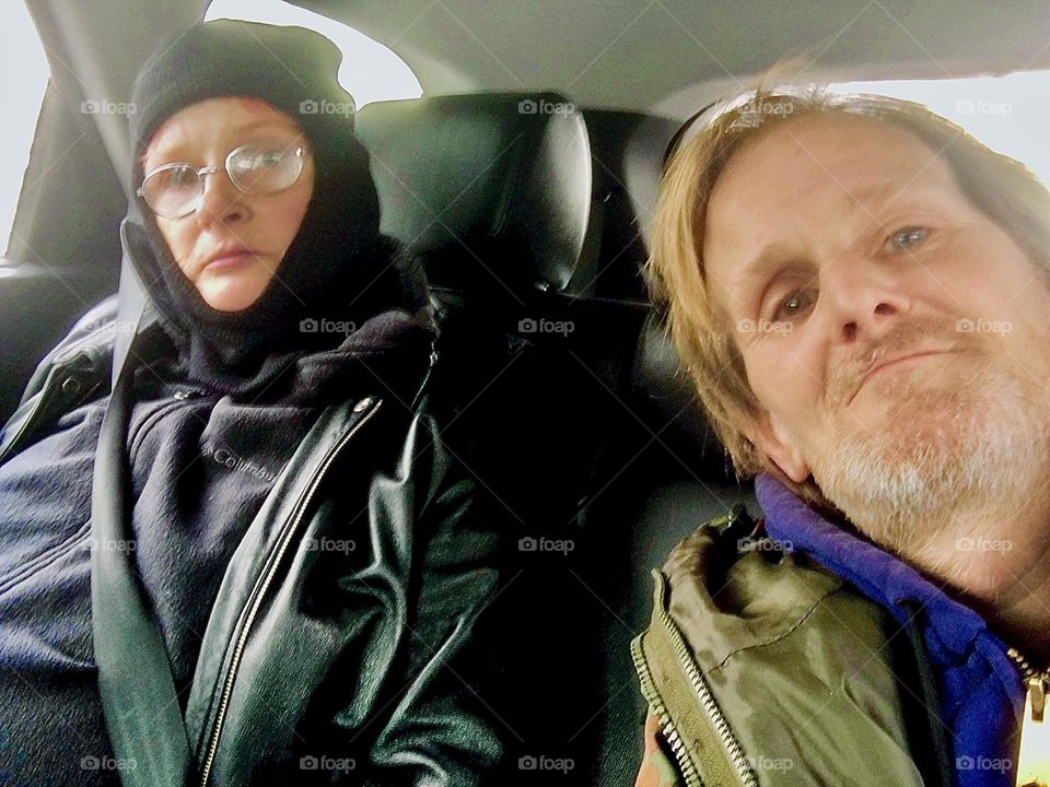 “Timothy Trespas”, my significant other and I, “Petra Schiller” riding in a car together in the winter of 2019. Hypnotic Productions