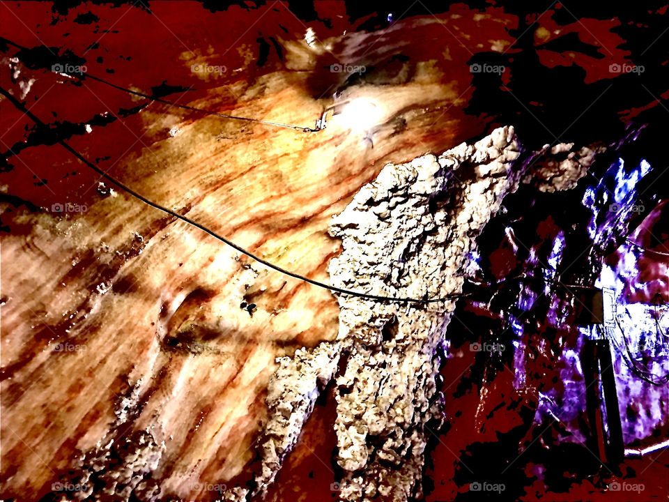 Striped salt and mineral deposits in caves, Khewra Salt Mines, Punjab, Pakistan 
