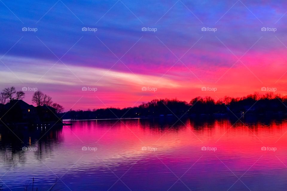 Lake beautiful sunset. 