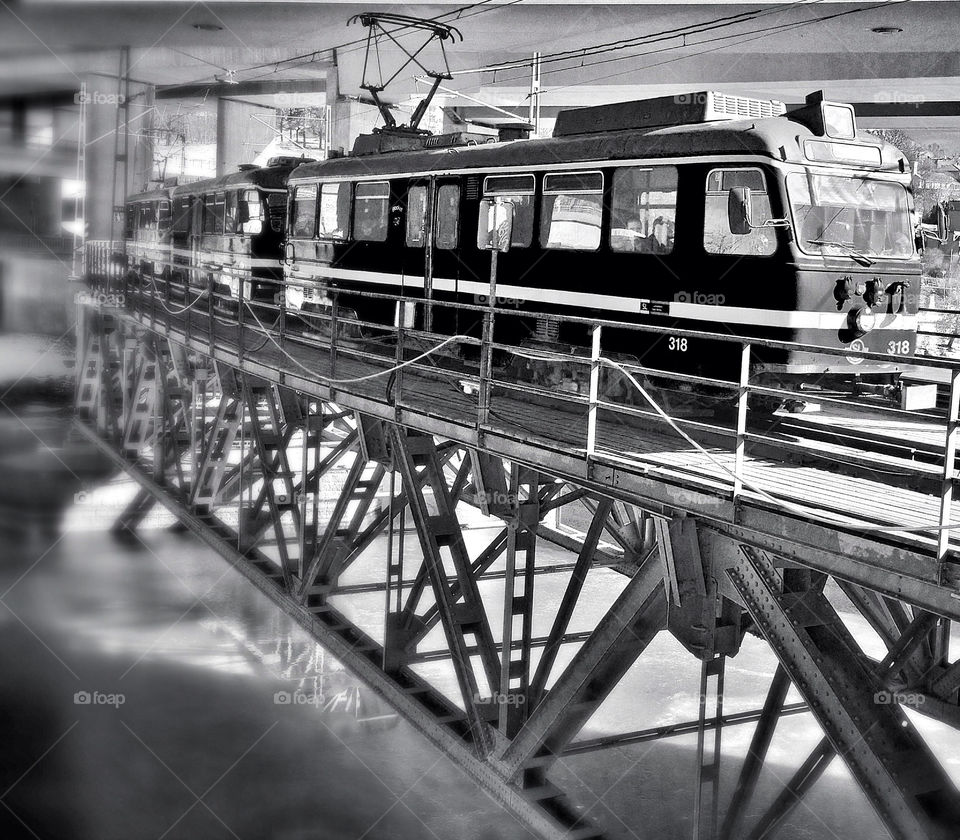 Train on a bridge.