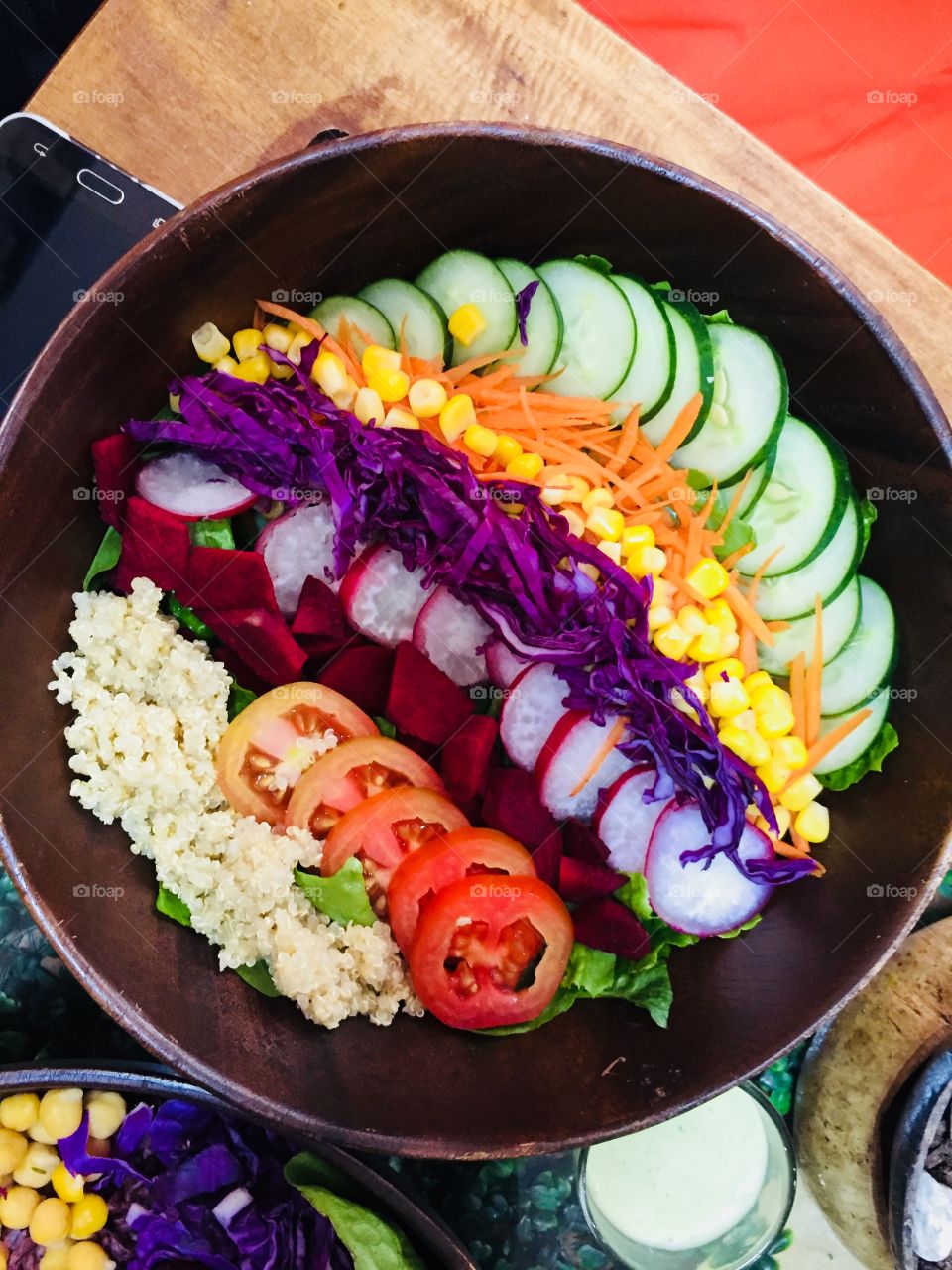 Rainbow quinoa salad with vegan ranch dressing 
@ Green Smoothie 