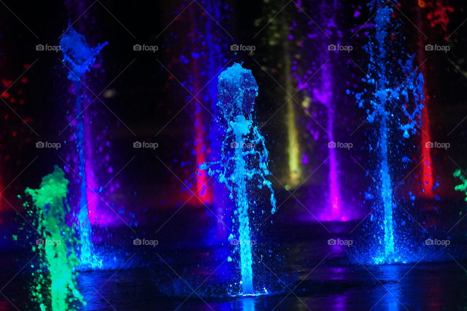 Colorful fountain at night
