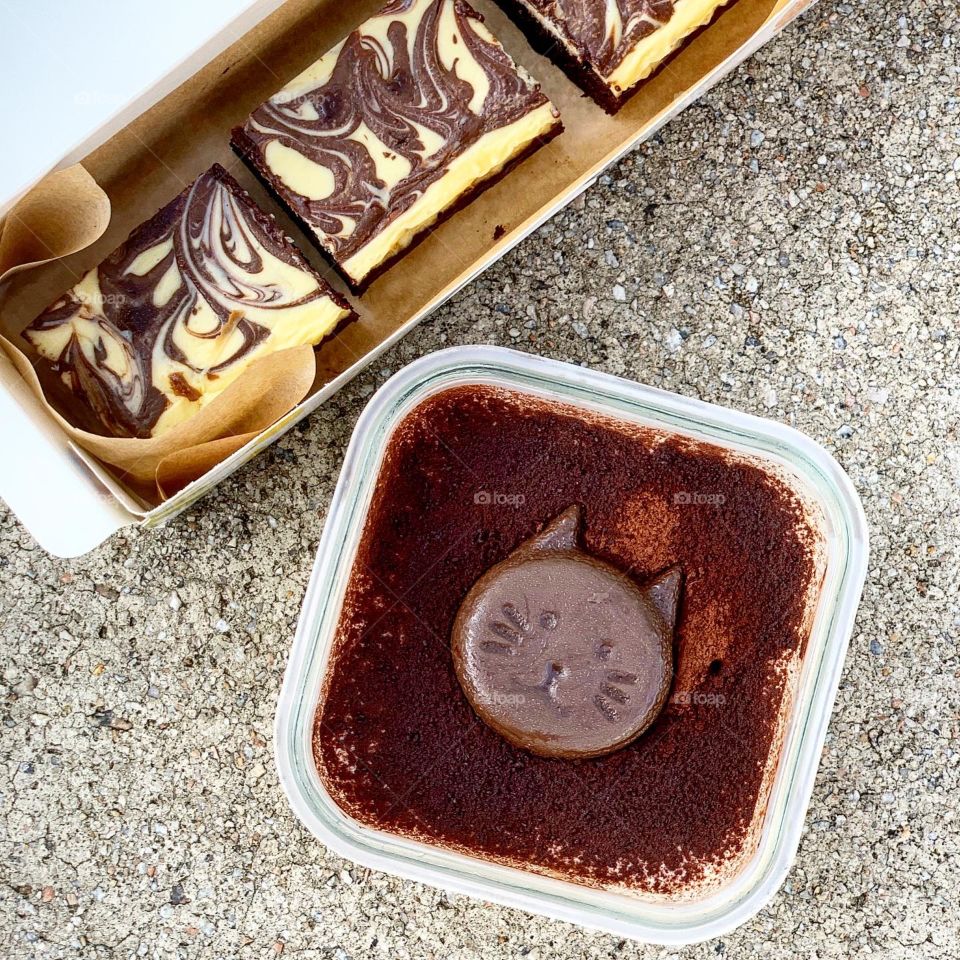 Cat kitten style tiramisu and brownie cheesecake cute and tasty 