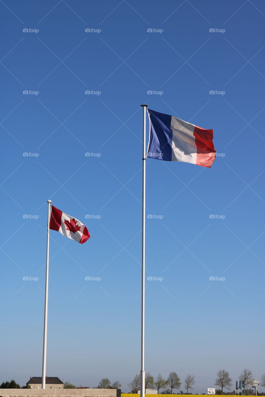 Flags flying at Vimy Ridge, France