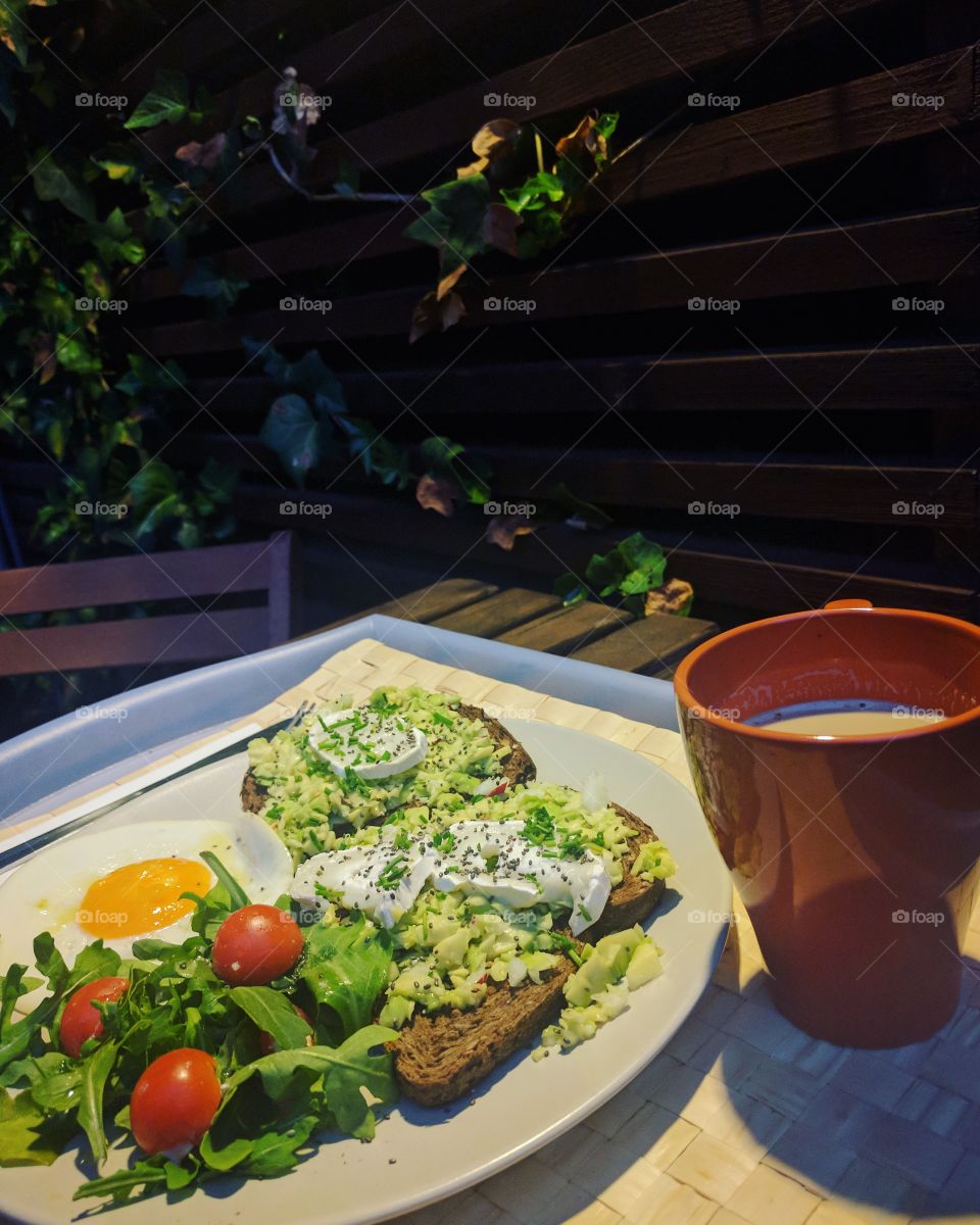 healthy breakfast in terrace