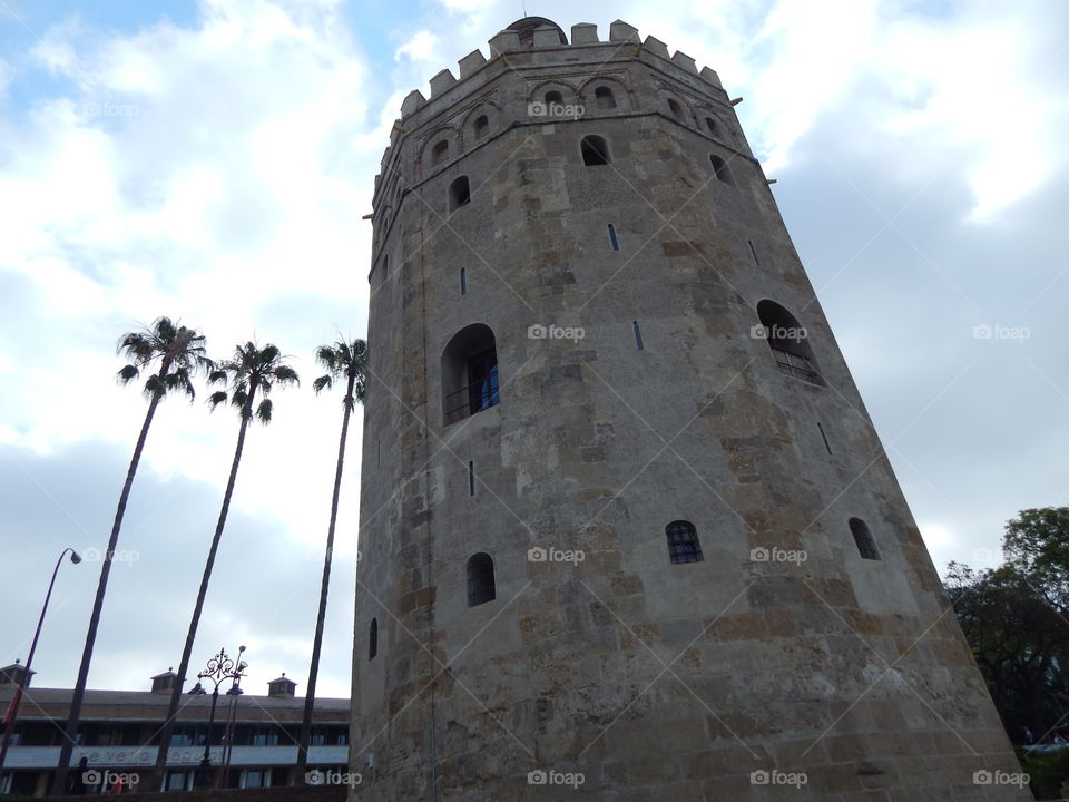 Sevilla, Spain tower with palm trees 