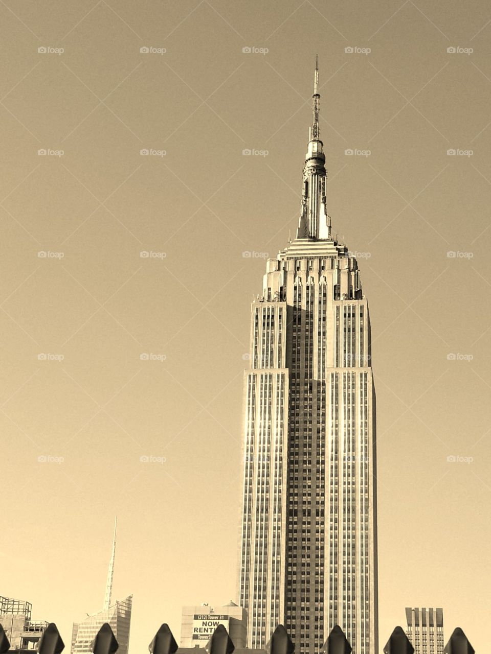 Rooftop View of Empire State Building. Sepia Filter. May 2017.