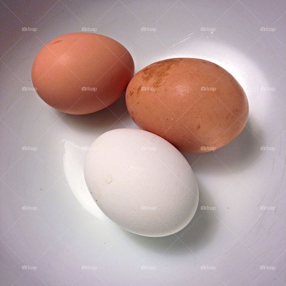 Three farm eggs. Three free range eggs